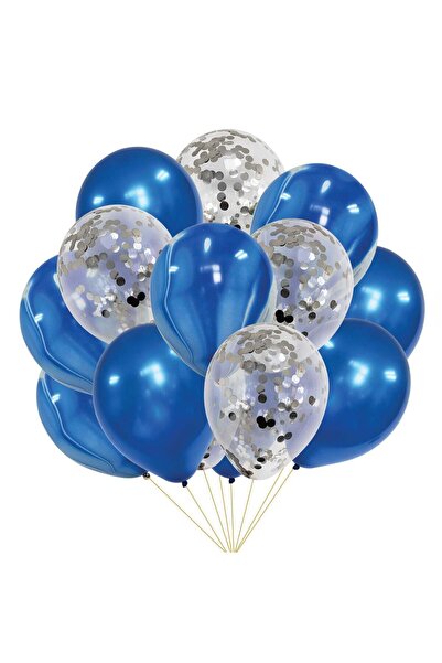 OEM Metallic Blue Marble Party Balloons with Confetti 30cm - 12pcs