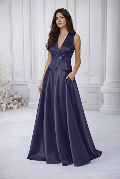 MadyaButik Women's Navy Blue Pockets and Ribbed Kiloş Skirt