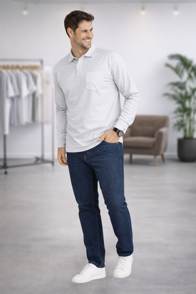 BayBayan Pulover pentru bărbați din țesătură interlock, cu guler de cămașă, d...