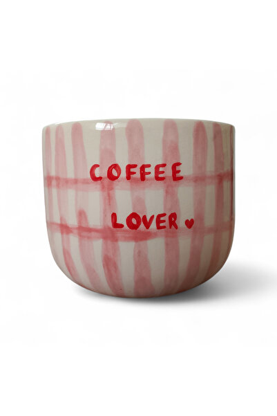 SERAMİK Coffee lover yazılı el yapımı kulpsuz kahve kupası