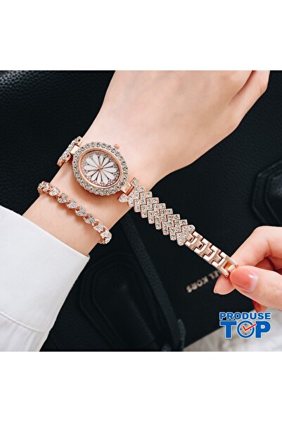 QUARTZ Ladies' Rosegold Oval Watch Set with Bracelet CDQZ118