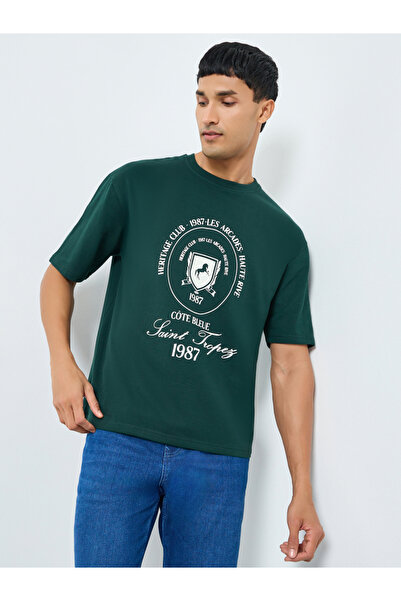 Styli Men Green Graphic Print Oversized T-Shirt