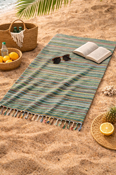 İQON شال رفيع مخطط |   منشفة الشاطئ والحمام - خضراء