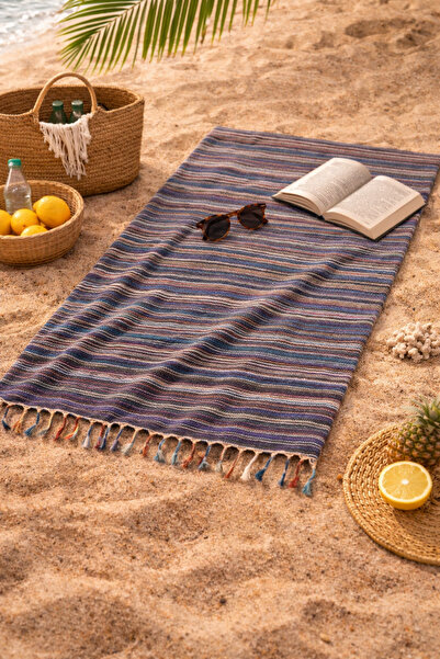 İQON شال رفيع مخطط |   منشفة الشاطئ والحمام - بنفسجية