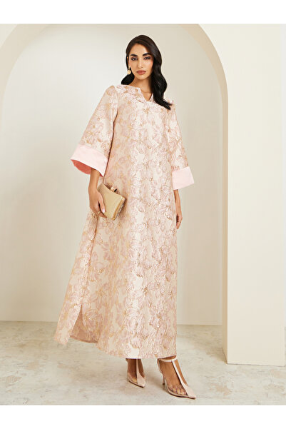 Styli جلابية ماكسي نسائية وردية اللون بنقشة زهور جاكار