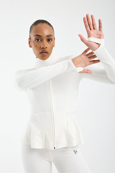 TheyYou Peplum croială cu căptușeală din fleece Jachetă sport – Cu fermoar și...