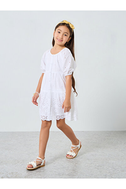 Styli Girls White A-Line Eyelet Mini Dress