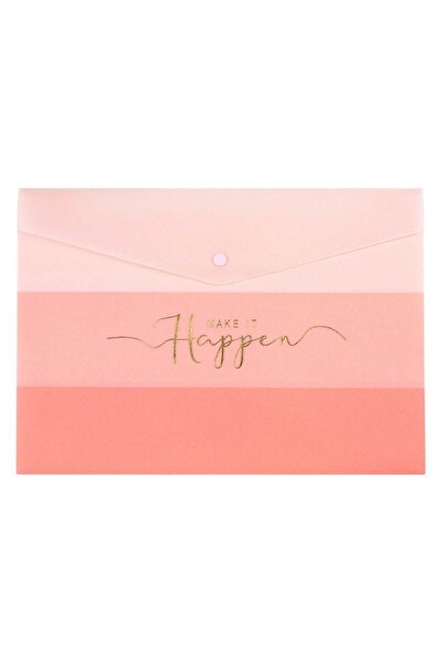OEM Pink and Gold Foil Print Stapled Folder "Make it Happen" 33.5x24cm