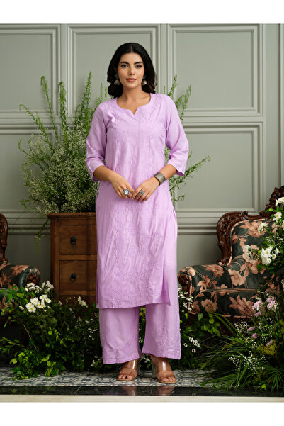 DW By Styli طقم نسائي من الكورتا والسروال مطرز بنقوش عرقية