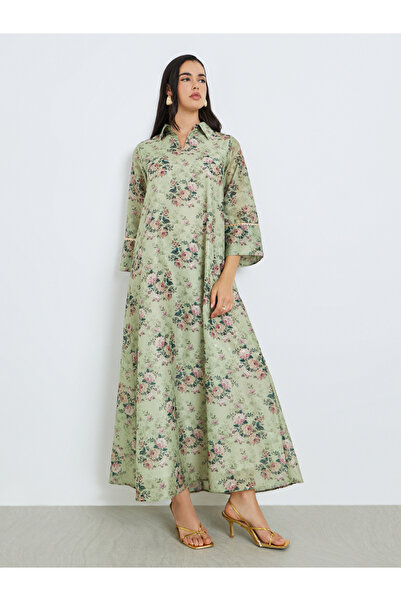 Styli Women Green Floral Print A-Line Jalabiya
