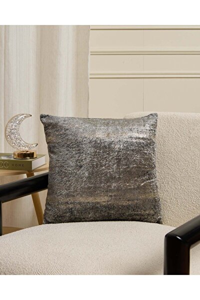 REDTAG Grey Velvet Cushion With Foil Print