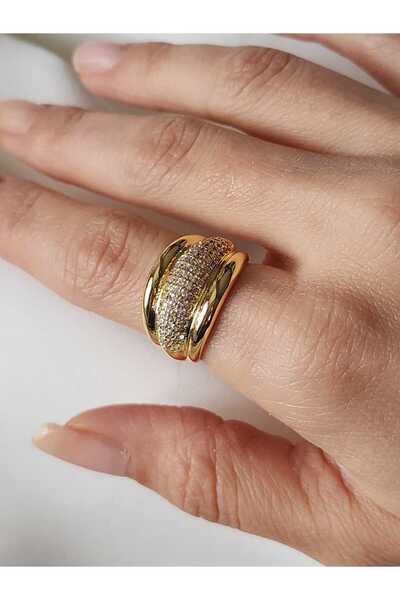 ZÜLİSCH Waterway Bombed Model Steel Ring with Zircon Stone Gold Adjustable Model