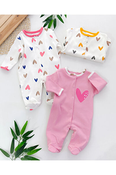 hümabebe Colorful Hearts Patterned Transitional 3-Piece Jumpsuit Set with Sna...