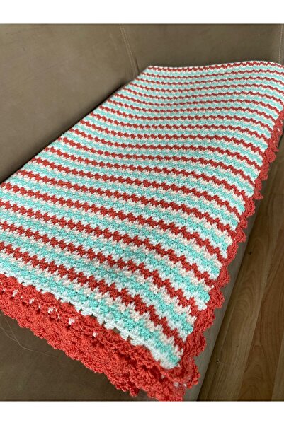 KaizenDesign KAİZEN EL ÖRGÜSÜ ÇİZGİLİ ÇİFT KİŞİLİK BATTANİYE