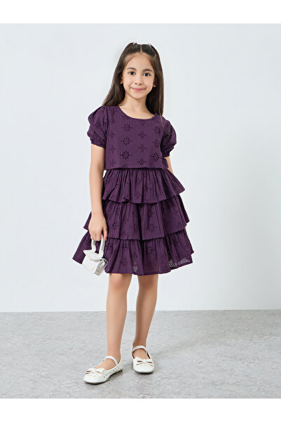 Styli فستان بناتي بنفسجي متعدد الطبقات بتصميم A-Line