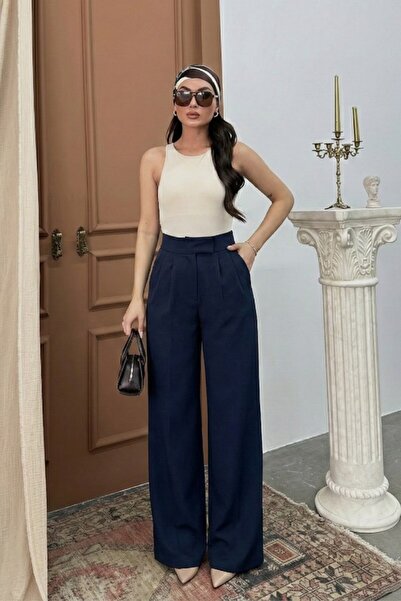 Potenza Women's Palazzo Trousers with Velcro Waist, Double Pockets, Wide Leg ...