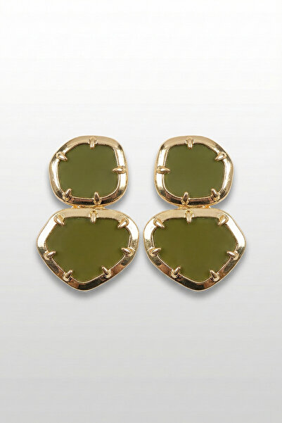 FiveStudio أقراط مينا سوداء بإطار ذهبي بتصميم هندسي مزدوج فاخر