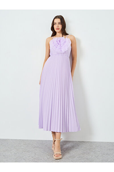 Take Two By Styli Women Lilac Big Flower Detail Sleeveless Maxi Dress