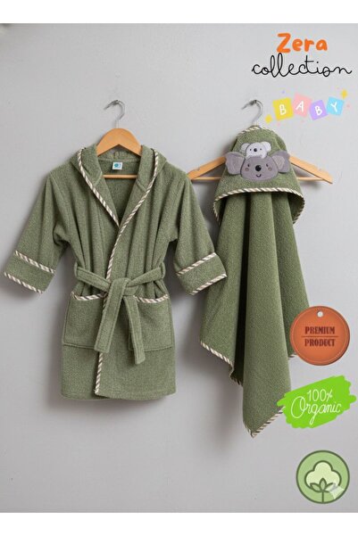 zera collection Bebek bornoz Kapişonlu & Bebek Havlu Set %100 organic pamuk (...