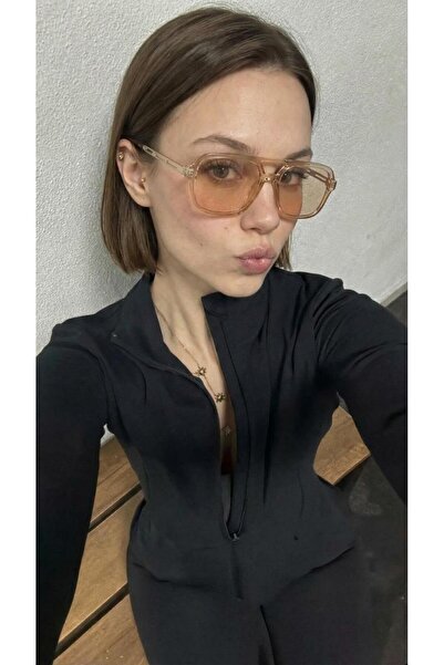 funeyes Simon Nude Frame Nude Glass Double Bridge Rectangular Women's Sunglasses