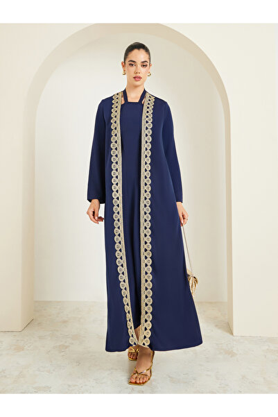 Styli Women Navy Blue Embellished Abaya with Inner Dress