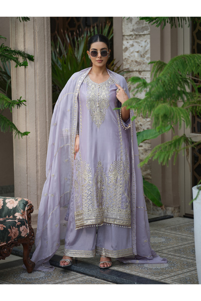 DW By Styli Women Floral Embroidered Straight Kurta and Palazzos with Dupatta...
