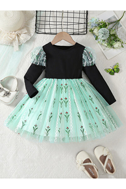 Take Two By Styli فستان بناتي مطرز بالزهور بحافة شبكية