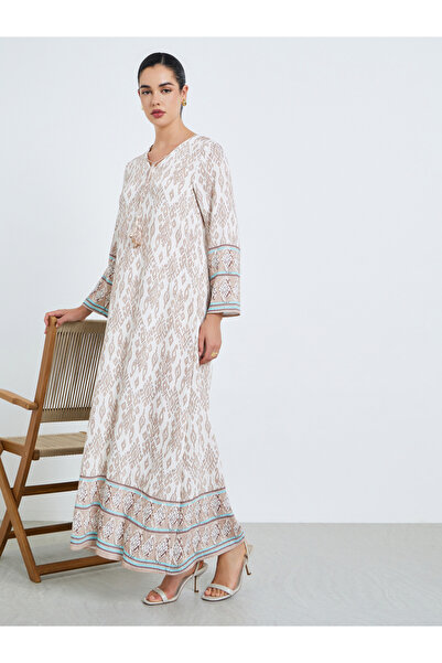 Styli Women Beige All-Over Print A-Line Jalabiya