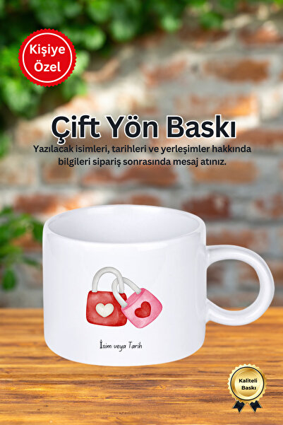 Kişiye Özel Aşıklar Kilidi Tasarımlı Motto Fincan