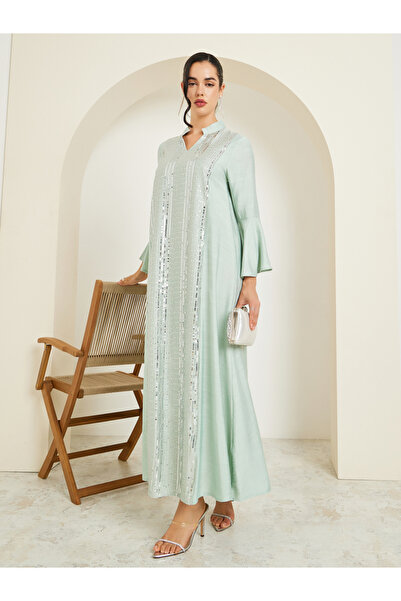 Styli Women Green Sequin Embellishment Jalabiya
