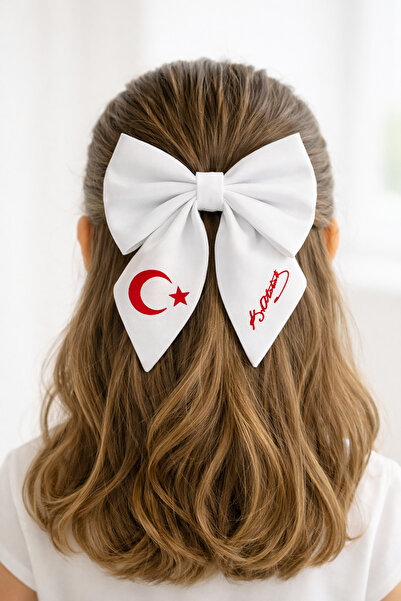 HEREN Beyaz Ay Yıldız İmza | Kız Çocuk Fiyonk Toka - 23 Nisan 29 Ekim Gösteri...