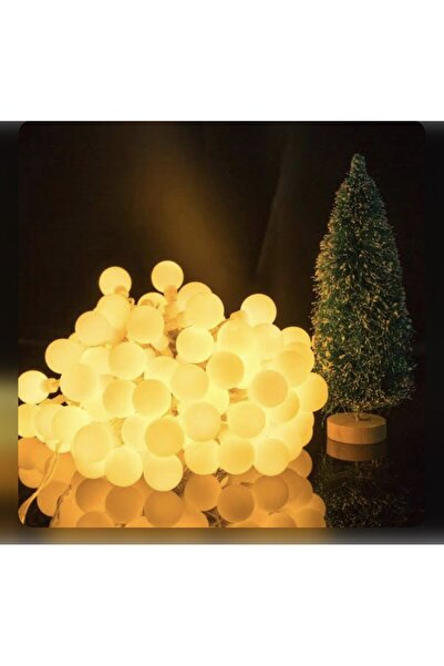 YILBAŞI SÜSÜ Pilli Led Top 5 Metre Yuvarlak Şeklinde Ip Şerit Led 28 Led Sarı...