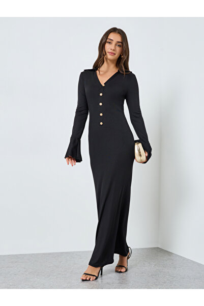 Styli Women Black Textured Bodycon Maxi Dress