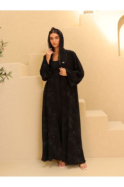 IKKXA عباية مطبوع بالورود باللون الأخضر الداكن