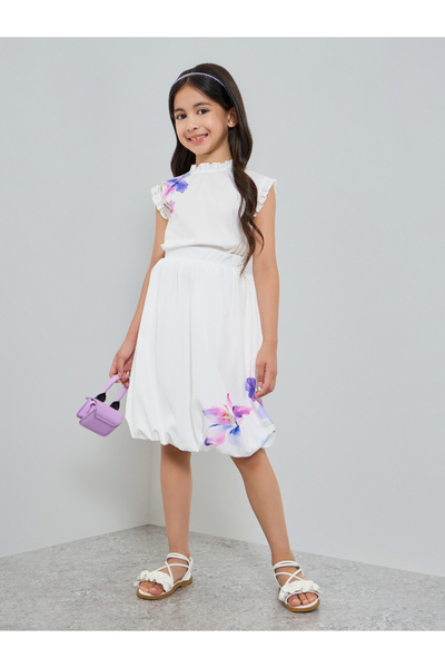 Styli Girls White Floral Print Top and Skirt Set