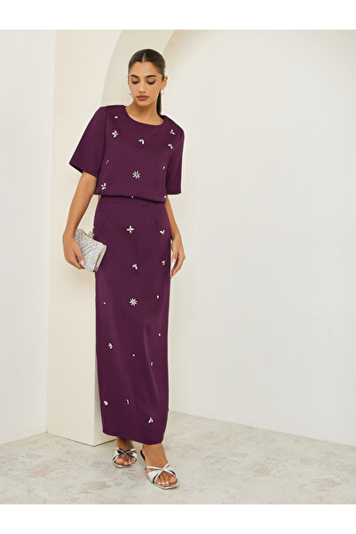 Styli Women Purple Embellished Top and Skirt Co-Ords
