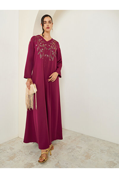 Styli Women Purple Embroidered Jalabiya