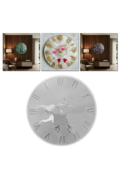 Eminonutoptanci Epoksi Kelebek ve Kuş Desenli Roma Rakamlı Saat Kalıbı 30 CM