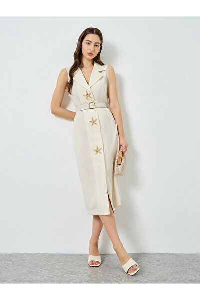 Take Two By Styli Women Beige Sleeveless Midi Dress with Starfish Detail