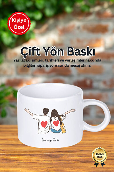 Kişiye Özel Aşık Sırtı Dönük Mutlu Çift Tasarımlı Motto Fincan