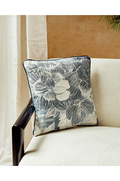 REDTAG Blue And Ivory Embroidered Cushion