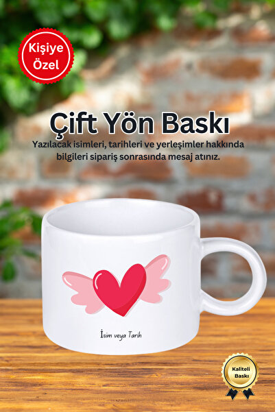 Kişiye Özel Melek Kalp Tasarımlı Motto Fincan