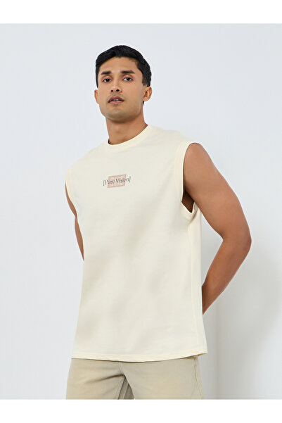 Styli Men Cream Graphic Print Tank