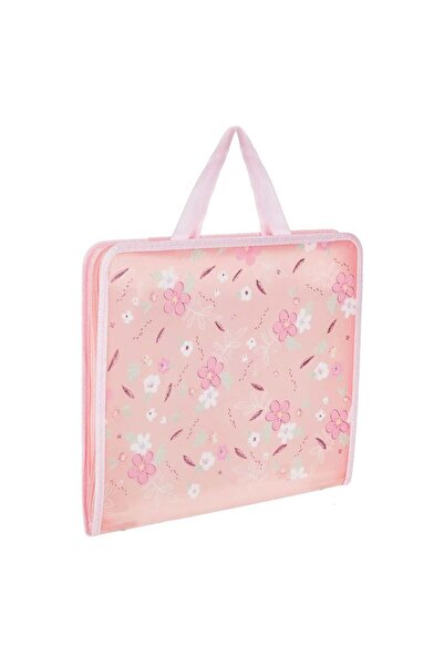 OEM Pink Zippered Briefcase with Glitter Flowers & 13 Compartments 35.5x1x28.5cm