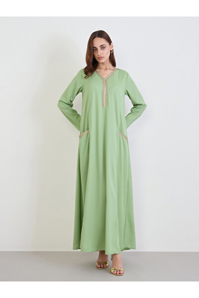 Styli جلابيات نسائية خضراء بتصميم A-Line مع جيوب