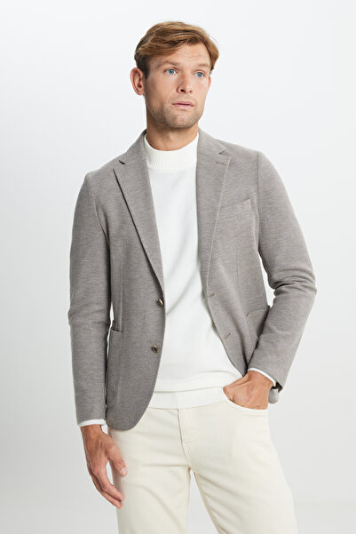 ALTINYILDIZ CLASSICS Men's Light Brown Slim Fit Slim Fit Mono Collar Dobby Po...