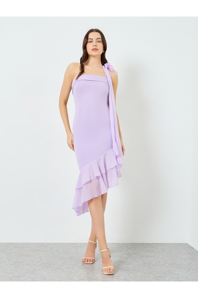 Take Two By Styli Women Lilac Off Shoulder Big Knee-Length Dress