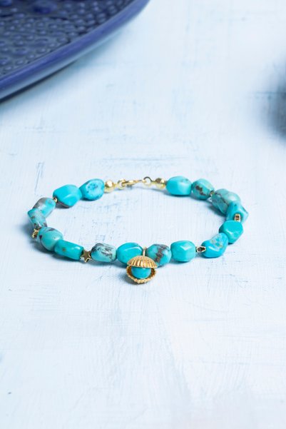 Deniz Doğal Taş Certified Star and Shell Turquoise Natural Stone Bracelet