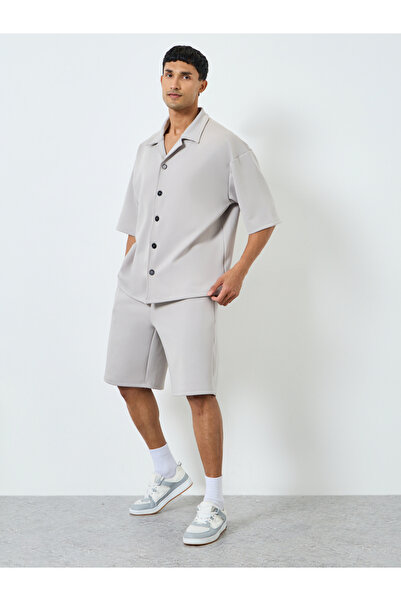 Styli Men Grey Boxy Fit Shirt and Shorts Co-Ords