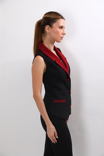 ÖNDER ÖZSOY Paneled Jacket Collar Classic Women's Vest-Burgundy